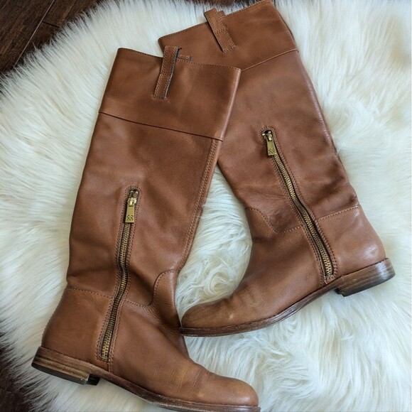 Coach Martta Tall Riding Boots Womens Leather Gold Hardware Tan Brown Size 5 - Picture 7 of 9